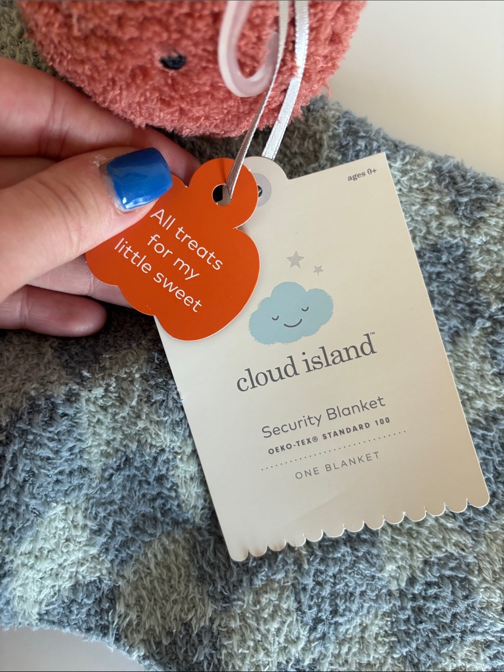 cloud island Gray & Blue Plush Apple Security Blanket - Picture 2 of 3